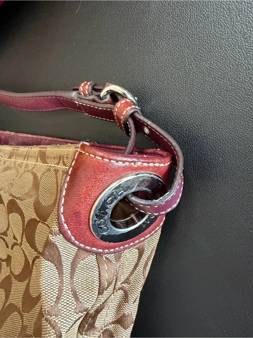 Coach Brown Signature Canvas Hobo with Rust Leather Trim